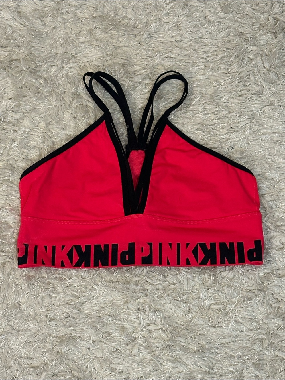 PINK Victoria's Secret Hot Pink & Black Strappy Sports Bra